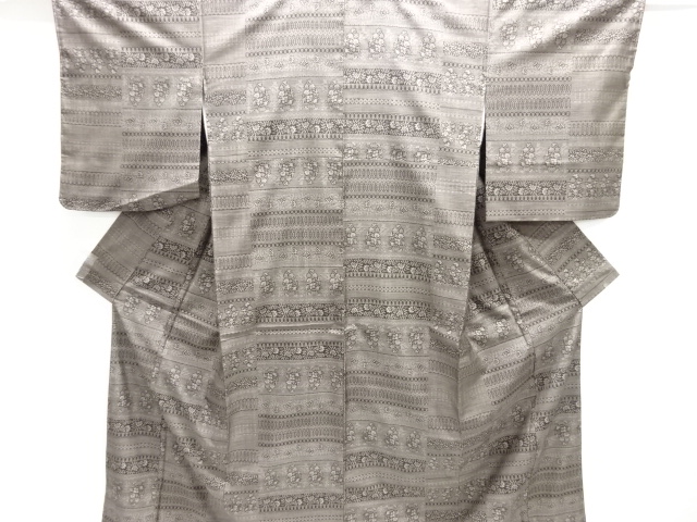 JAPANESE KIMONO / UNUSED / SILK / DORO OSHIMA TSUMUGI / WOVEN STRIPE & FLORAL SARASA